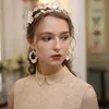 Big Floral Bridal Crown Hair Tiara Silver Color Leaf Wedding Headpiece Handmade Women Party Prom Hairband Hair Jewelry 240102