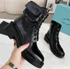 Bottes de créateurs de luxe pour femmes, semelle épaisse, lettres imprimées, bottines de créateurs en cuir véritable, chaussures noires kaki, bottes courtes pour femmes