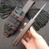 Remise Chaude Couteau droit de survie haut de gamme MBS M27, z-wear pierre de lavage, lame à pointe de goutte, manche G10 complet, couteaux à lame fixe avec cuir Kydex