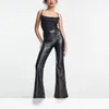 Pantalon femme Slim noir mat cuir Flare taille haute décontractée PU Faux jambe large coupe botte pantalon moulant vêtements