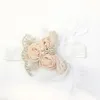 12 pçs/lote chiffon flor pérola bebê bandana rendas pena elástico faixa de cabelo nascido princesa meninas pogal adereços headwraps 240102