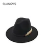 Woolen Felt Hat Panama Jazz Fedoras hats with Metal Leaf Flat Brim Formal Party And Stage Top Hat for Women men unisex20175674819751