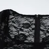 Elegant Hollow Out Lace Women Jumps Curchs Black Long Sleeve Voir à travers les robes de mode sexy.