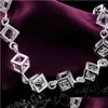 Charm Armband 8 tum 925 Sterling Sier 8mm Square Zircon Armband för Woman Lady Fashion Glamour Jewelry Gift Drop Delivery Otvyc