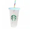 Starbucks 24OZ/710ml Plastic Mok Tumbler Herbruikbare Helder Drinken Platte Bodem Cup Pijlervorm Deksel Stro Bardian DHL