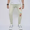 Jeans masculinos 2024 outono letra bordado lápis calças spandex slim fit masculino bottoms