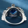 Cluster-Ringe Vintage Königsblau Herz Blume und böser Schädel Ring Schmuck Silber Farbe Ungewöhnliche Eheringe Party Cocktail Finger Frauen