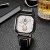 Wristwatches 2024 Men Watches Square Casual Fashion Business Leather Strap Fake Three Eye Quartz Wristwatch Drop