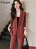 Women's Two Piece Pants Coffee Red Black Women Pant Suit Office Ladies Formal 2 Set Female Business Work Wear Loose Jacket Blazer And