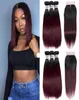 Proste 1B99J Red Wine Ombre Human Hair Weves 4x4 Środkowa część i częściowe zamykanie koronki z wiązkami 3PCS przedwcześnie Nonremy8335860