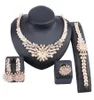 Ensembles de bijoux africains, collier en cristal de fleurs, ensemble de bijoux en or de dubaï pour femmes, boucles d'oreilles de mariée, fête de mariage, bague, Set2649983