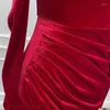 Work Dresses Fashion Women Arrival Elegant Red Velvet Sexy Suspender Split Skirt Slim Celebrity Evening Runway Party