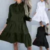 Casual Dresses Solid Color Ruffles Shirt For Women Spring Lapel Long Sleeve Buttons Up High midje Mini Dress Office Lady Party Party