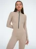 Herfst sexy elegante vrouwen zipup oneck lange mouw jumpsuit streetwear zomer overalls fitness sport bodysuits 231229