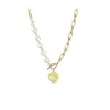 Ras du cou Minar classique perle d'eau douce tête Portrait pièce pendentif colliers pour femmes 14K véritable plaqué or cuivre asymétrie ras de cou