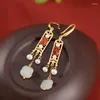 Boucles d'oreilles Pendantes Naturel Hetian Jade S925 Argent Sterling Sud Rouge Ancienne Cour Royale Généreuse Longue Tempérament Dames Boucle D'oreille