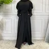 Abbigliamento etnico Abaya musulmano Manica pieghettata Abito da preghiera monopezzo Donna Caftano Islamico Dubai Abito nero saudita Modestia turca