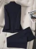 Calças femininas de duas peças casual calça ternos mulheres manga longa coreano moda escritório duplo breasted lapela 2024 primavera verão