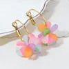 Boucles d'oreilles créoles de styliste, fleurs acryliques colorées, rondes en acier inoxydable pour femmes, bijoux d'oreille floraux d'été