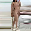 Women's Two Piece Pants 2024 Autumn Women Loose Cardigan Jumpsuit Long Overalls Hollow Out Casual Khaki Rompers Sets Womens Outifits