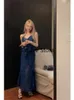 Sukienki swobodne nawet impreza niebieska sukienka kobiety francuski vintage midi plażowy rękawy bodycon elegancki pasek koreański 2024 lato