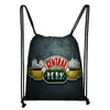 Sacos de compras Central Perk Coffee Friends TV Show Drawstring Bag Impressão Mochila Diariamente Casual Meninos Meninas Mochila