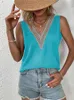 Vrouwen Blouses Mode V-hals Kant Patchwork Vrouwen Tops En Zomer Wit Casual Mouwloze Tank Top Femme Blouse Shirt 2024
