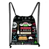 Sacos de compras Central Perk Coffee Friends TV Show Drawstring Bag Impressão Mochila Diariamente Casual Meninos Meninas Mochila