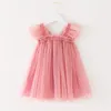 Robes de fille Vêtements pour enfants Filles Robe en tulle 2024 Été Mesh Gaze Ailes de papillon Fée Princesse Tutu Costume de fête d'anniversaire de mariage