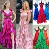 Hi-lo fırfır kış resmi parti elbisesi 2K24 Yüksek Düşük Preteen Lady Pageant Prom Akşam Etkinliği Hoco Gala Mezuniyet Homecoming Dans Elbisesi Criss Cross Cross Pleated Korse Kırmızı