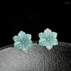 Studörhängen naturlig A-klass Jade Blue Plum Blossom Seed Jadeite Kronblad S925 Silver Inlagd Ancient Style Women's Gifts smycken