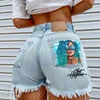 Women's Shorts Y2k American Street Girl Style Personalized Pocket Print Pattern 2024 Spring/Summer Perforated Ragged Edge Denim