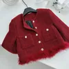 Women's Jackets Red Small Fragrance Feather Stitching Jacket Autumn Winter Fashion Sweet Luxury Long-sleeved White Tweed Quilted Coats