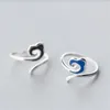 Cluster Rings FoYuan Silver Color Fashion Trend Thin Circle Nostalgic Auspicious Cloud Small Burnt Blue Ring Feminine Ethnicity Jewelry