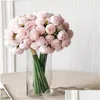 Decorative Flowers Wreaths 27 Heads Artificial Silk Peony Bouquet Luxury Home Decoration Table Flower Pography Props Fake Bride Drop D Otdxc