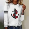 Women's T Shirts Autumn Women Shirt Long Sleeve Tops Anchor Graphic Female Clothing Everyday Streetwear O-Neck Pullovers For Tees 2024