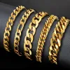 Hip Hop Mens Cuban Chain Link Bracelets Male Golden Color 14k Yellow Gold Braslet for Man Woman Hiphop Jewelry