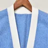 여자 니트 컬러 패치 워크 니트 카디건 탑 레이디스 v- 넥 싱글 가슴 편지 기하학적 중공 긴 소매 스웨터