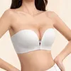 Sous-vêtements pour femmes, sous-vêtements antidérapants froncés, petite poitrine, col licou, été, Type d'ajustement sans marquage, sans armatures, soutien-gorge à boucle avant