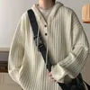 Męskie bluzy z kapturem Koreańskie swetry vintage dla mężczyzn z wysokiej klasy Lazy Lazy Hooded Knit Sweter w modnym modzie z kapturem z kapturem Y2K Tops