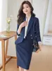 Two Piece Dress Elegant Office Ladies Skirt Suit Black Blue Pink White Double Breasted Women Chic Business Work Wear Formal Blazer Set