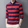 Sukienki dla mężczyzn Stripe Men Polo koszulka bawełniany długi rękaw Business Autumn Tshirt swobodna kropla mężczyzn