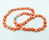 Choker Red Pink Oblate Coral Necklace 18 Inches (Heart-shaped Magnetic Buckle)