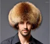 ベレー帽Real Raccoon Hats Men's Trapper Furlamb Leather Russian Cossack Winter 2024 Fur Lamb