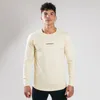 Muscle Fitness Spring och Autumn New Men's Sports Leisure Running Training Slim Fit Elastic Cotton Long Sleeved T-shirt Bottom T191114