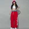 Pantalon féminin American Street Alphabet Red Loose Straight Strucing Mopping Casual Jazz Dance Hiphop Hip Hop Sports