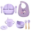 5/9 pezzi stoviglie per bambini set per l'alimentazione del bambino in silicone ventosa ciotola piatto tazza bavaglini cucchiaio forchetta set piatti antiscivolo per bambini senza BPA 231229