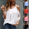 Frauen Blusen Mode Frau 2024 Sommer Spitze Rundhals Lose Sexy Schulter Halbe Hülse Aushöhlen 5XL Hemd Bluse dame Tops