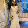 Einfaches Strand-Chiffon-Hochzeitskleid 2024 mit Ärmeln Gatsby Boho Feenbrautkleid Sexy V-Ausschnitt rückenfrei elegante Brautkleider Koreanischer Landhausstil Robe De Mariee Chic