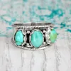 Cluster Rings Turquoise Three Stone Ring Retro Natural Gemstone Bohemian Broadband Fashion Jewelry Gifts For Men And Women